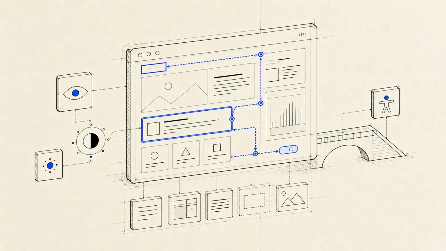 Προσβάσιμο interface blueprint με σαφή σημεία ελέγχου και διαδρομή πληκτρολογίου