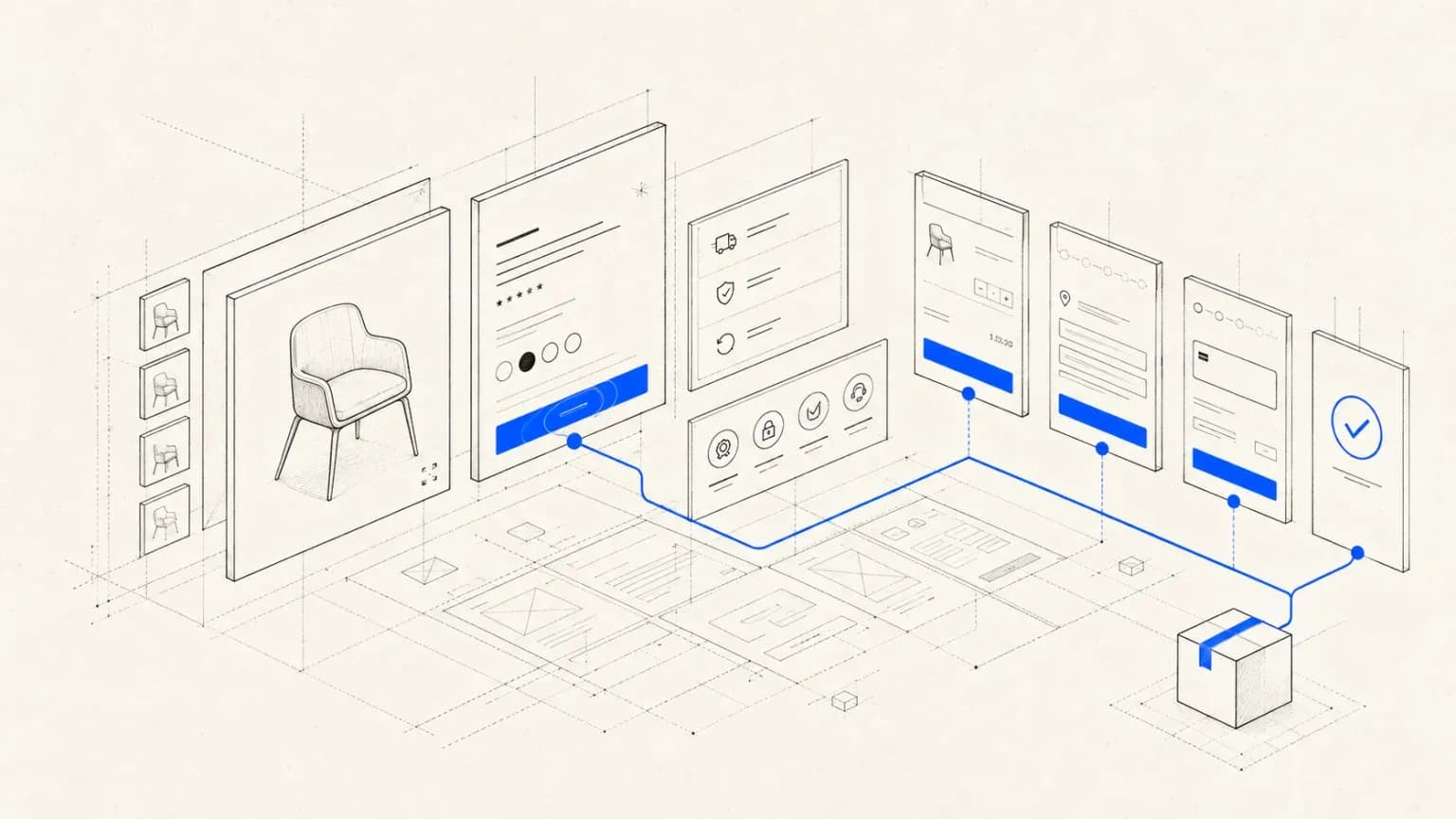 Αναλυτικό blueprint σελίδας προϊόντος με gallery, πληροφορίες και διαδρομή αγοράς